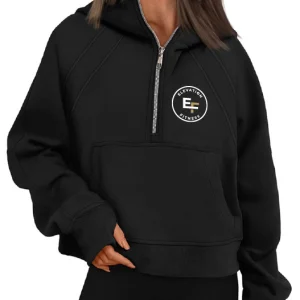Half Zip Pullover Hooded Sweatshirt Black